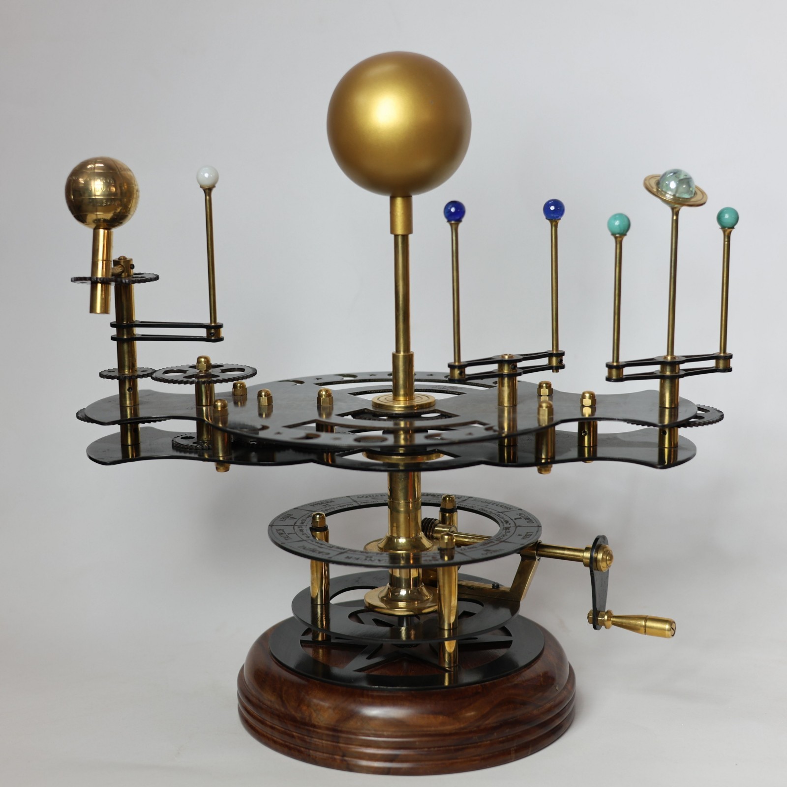 Handcrafted Brass Orrery Model — 19" Mechanical Solar System, Rosewood Base