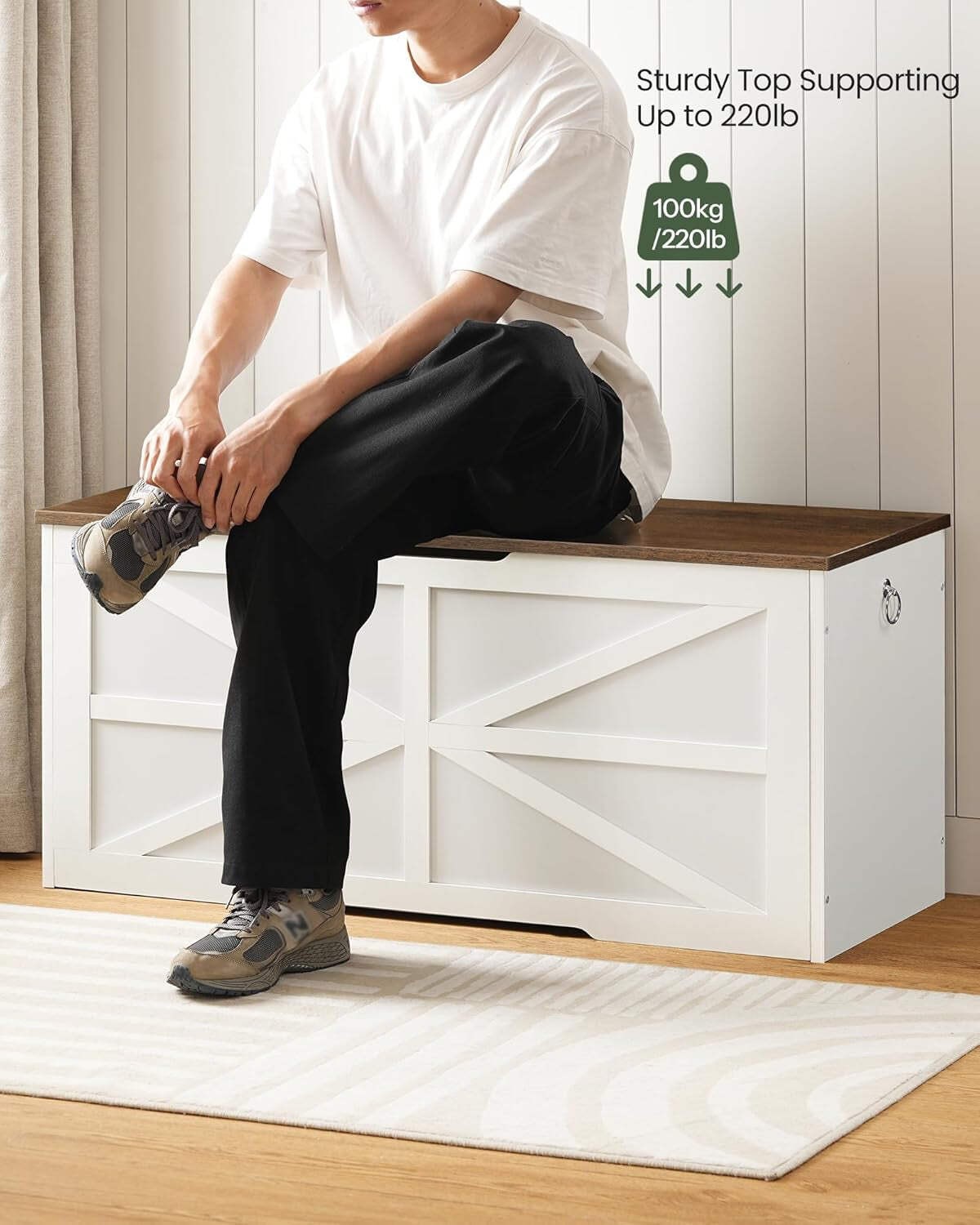 TwoTone Walnut White Storage Chest Durable 43.3Inch