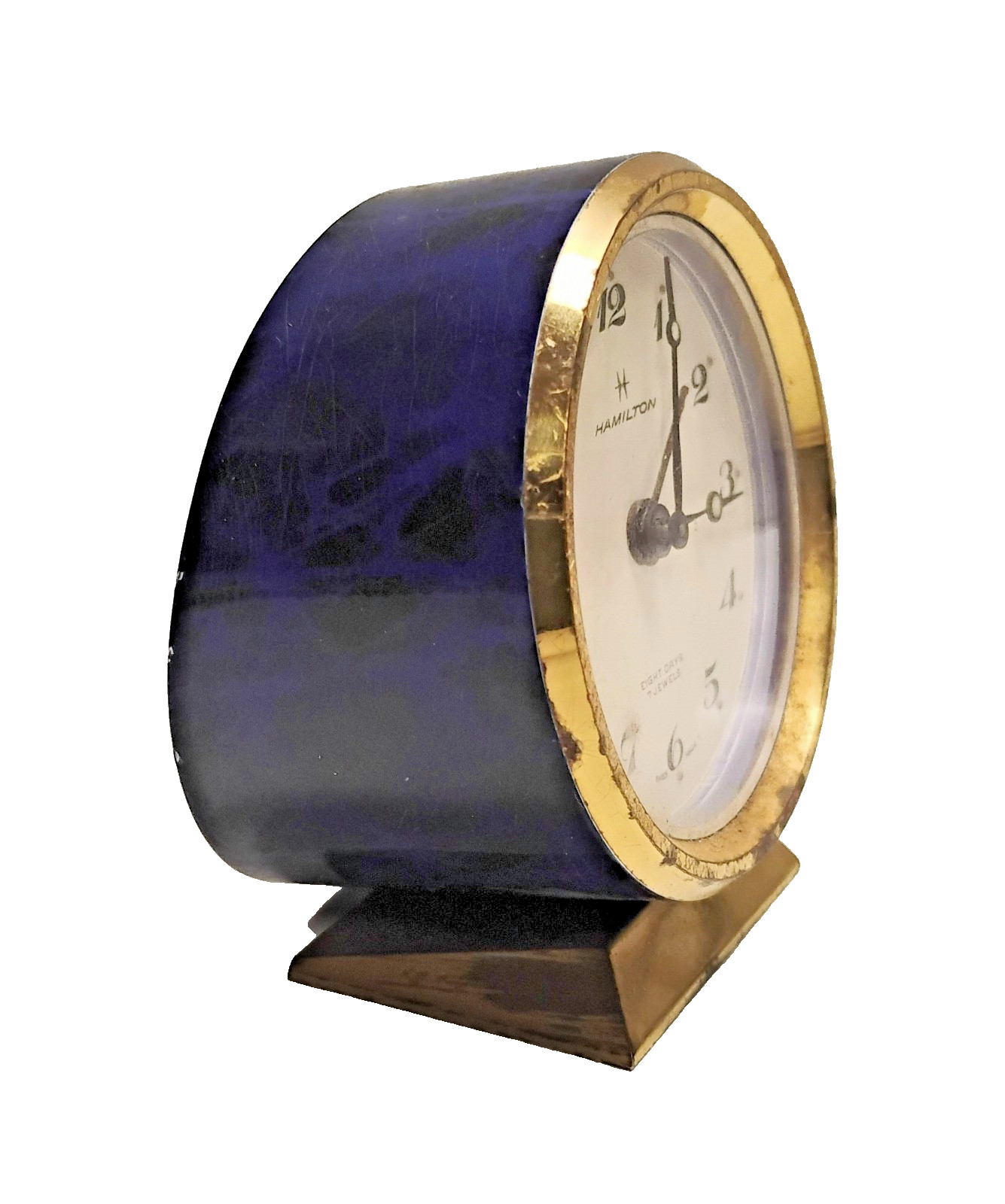VTG Art Deco Swiss Made Hamilton 8 Days 7 Jewels Wind Up Alarm Clock 2.5" WORKS!