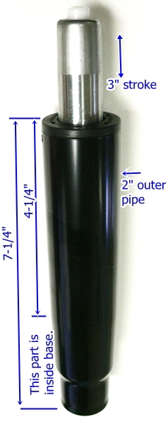 Oajen pneumatic gas cylinder for office chair 3" stroke, heavy duty, 2" pipe