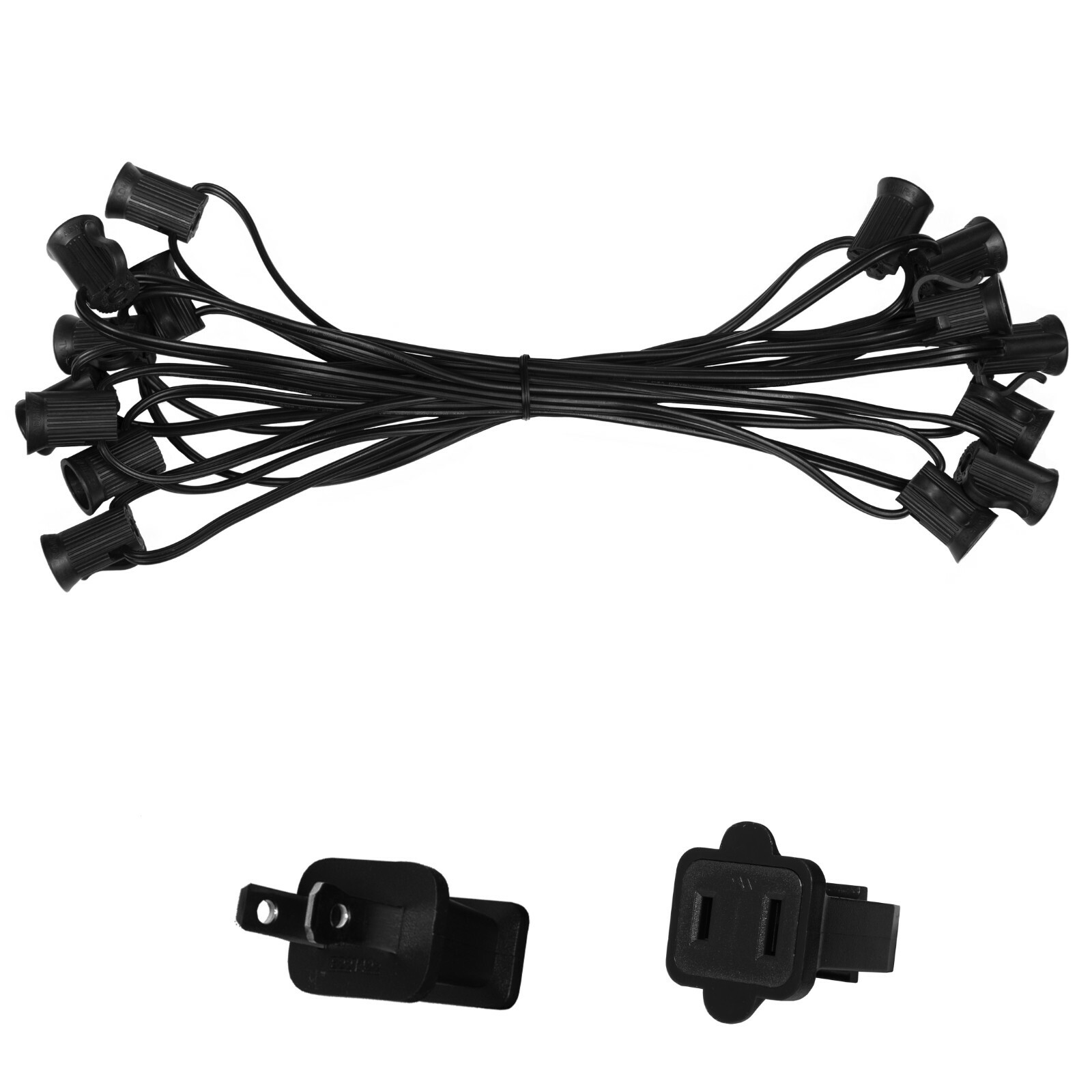 10'-50' Black Patio Light Socket Stringer, 12" Spacing, E12 Sockets, 8A, SPT1