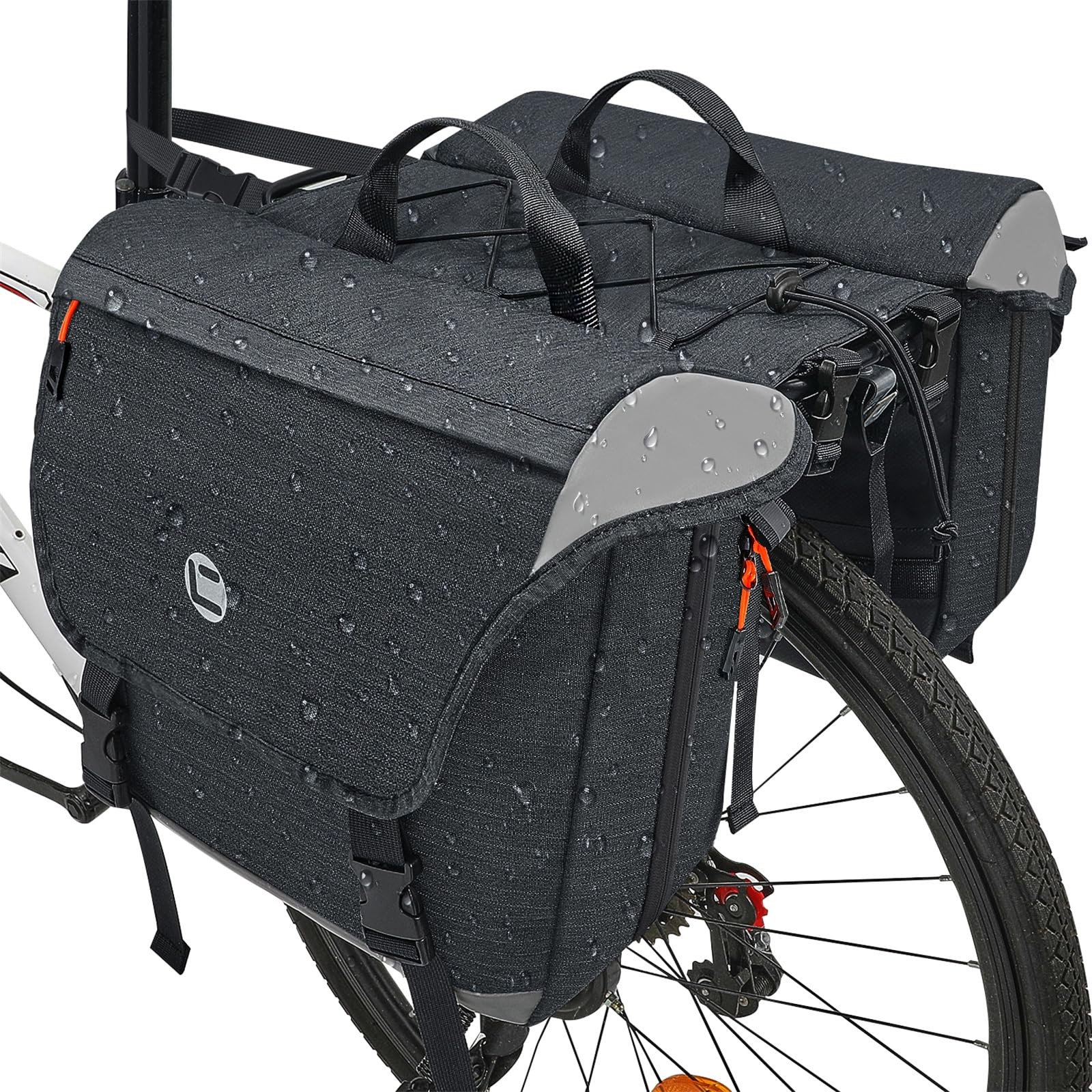 Bike Rear Rack Bag, Waterproof Double Pannier, Expandable to 35L