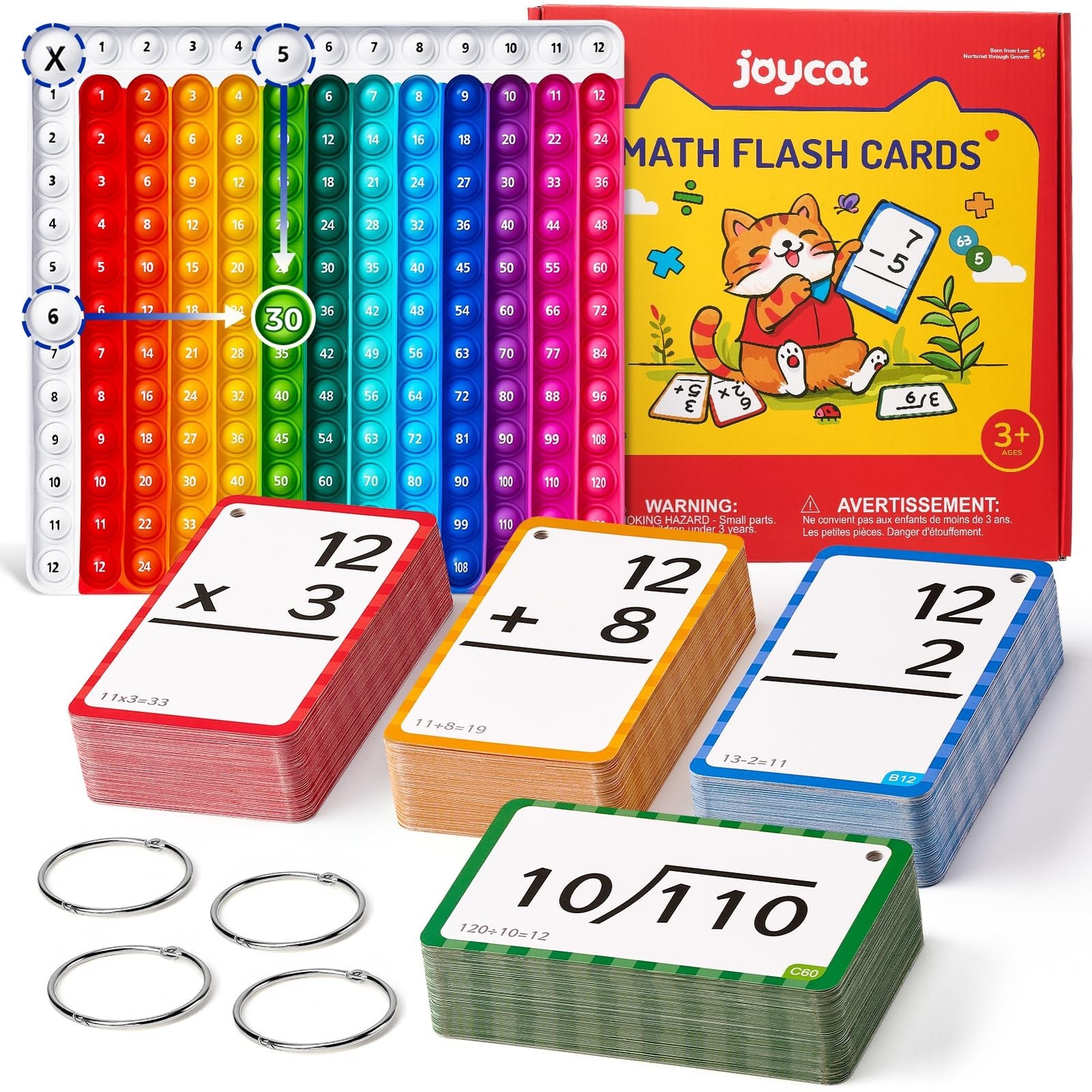 JoyCat Math Flash Cards and Chart for Kids Ages 4-8, 288 Double-Sided Flash C...