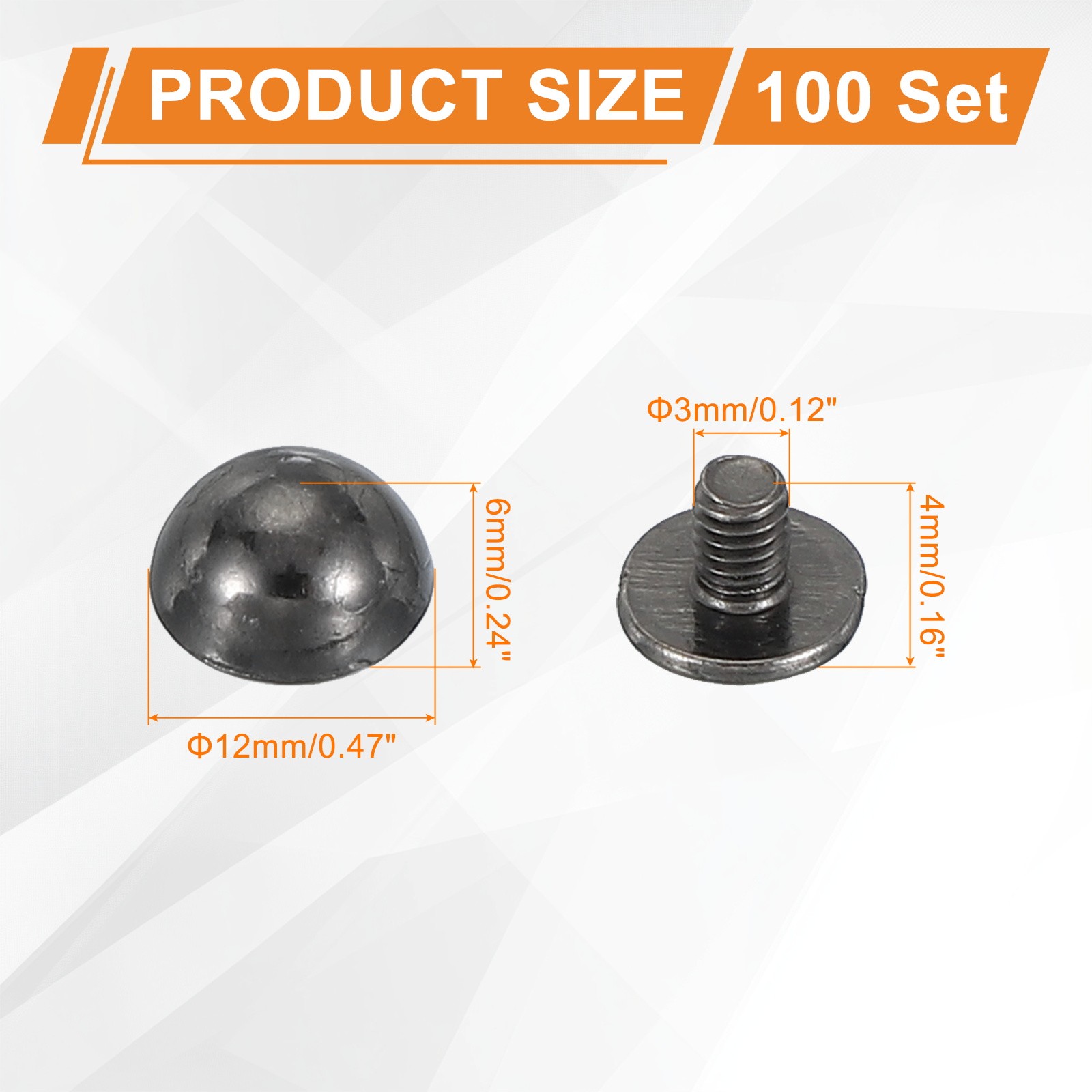 1/2" Dome Spikes Studs, 100 Sets Nailhead Screw Back Rivets for Craft, Black