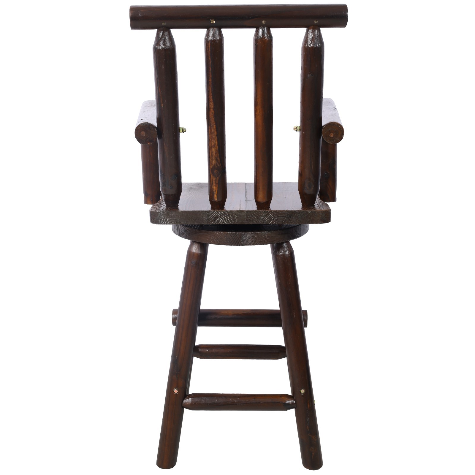 Rustic Fir Wood Bar Stool with Footrest & Wide Armrest, Brown