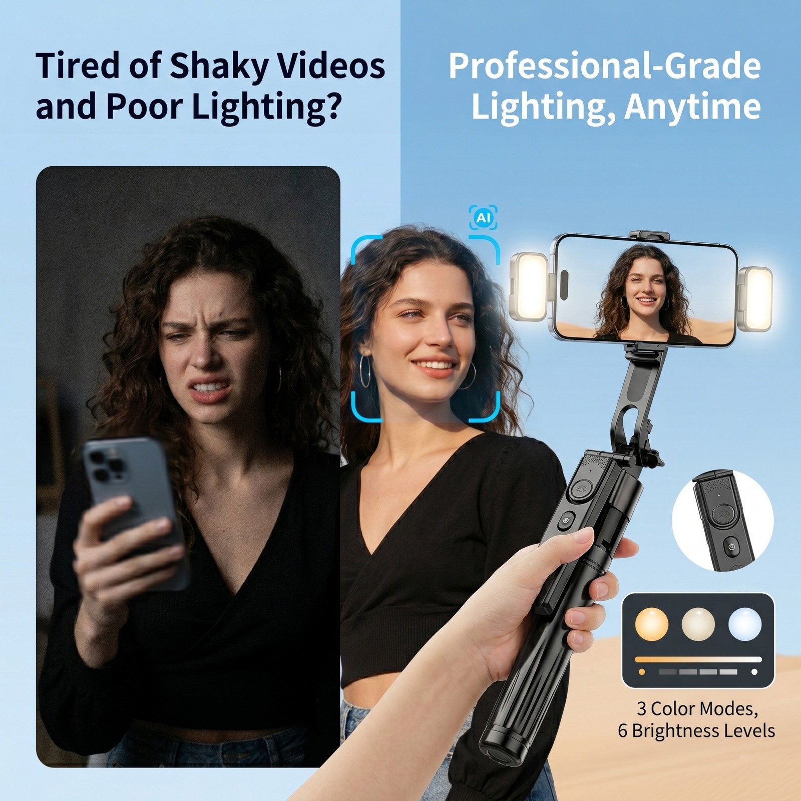 76'' Selfie Stick Auto Face Tracking Tripod 360° Rotation with Remote Control