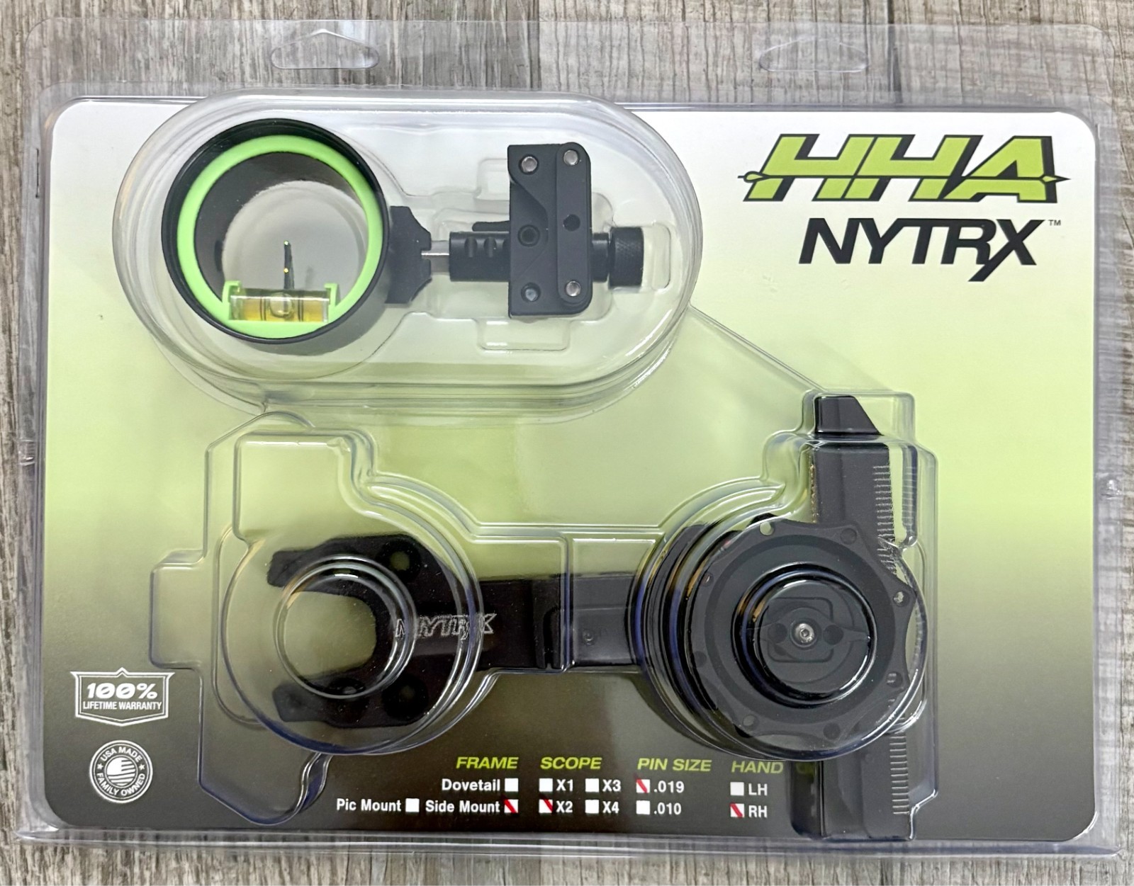 HHA NYTRX Side Mount 2 Pin .019 Green & Yellow Pins RH NX-X219-GY New