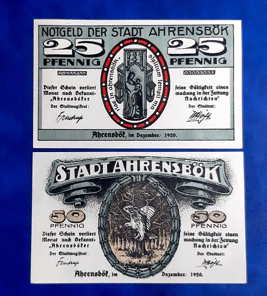 AHRENSBÖK NOTGELD 25, 50 PFENNIG 1920 EMERGENCY MONEY GERMANY BANKNOTES (20671)