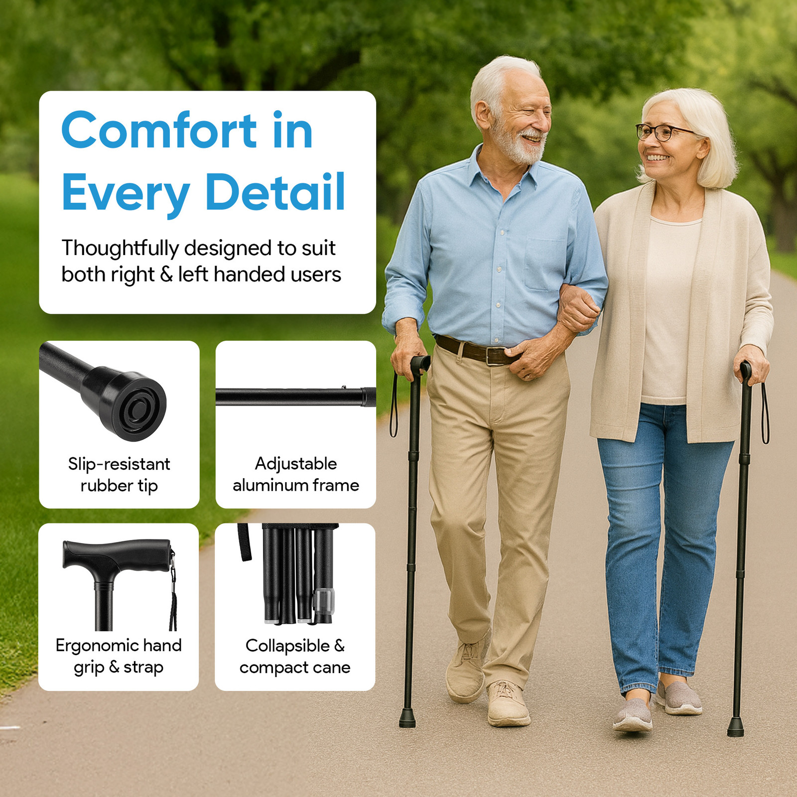 Mars Wellness Folding Cane - Adjustable Walking Cane for Women & Men