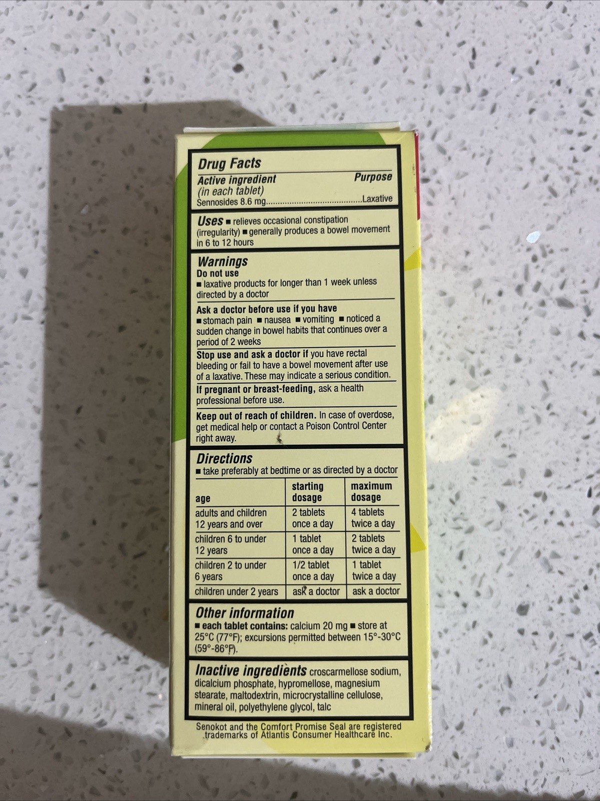 Senokot Regular Strength Laxative 8.6mg - 100 Tablets Exp 04/2027