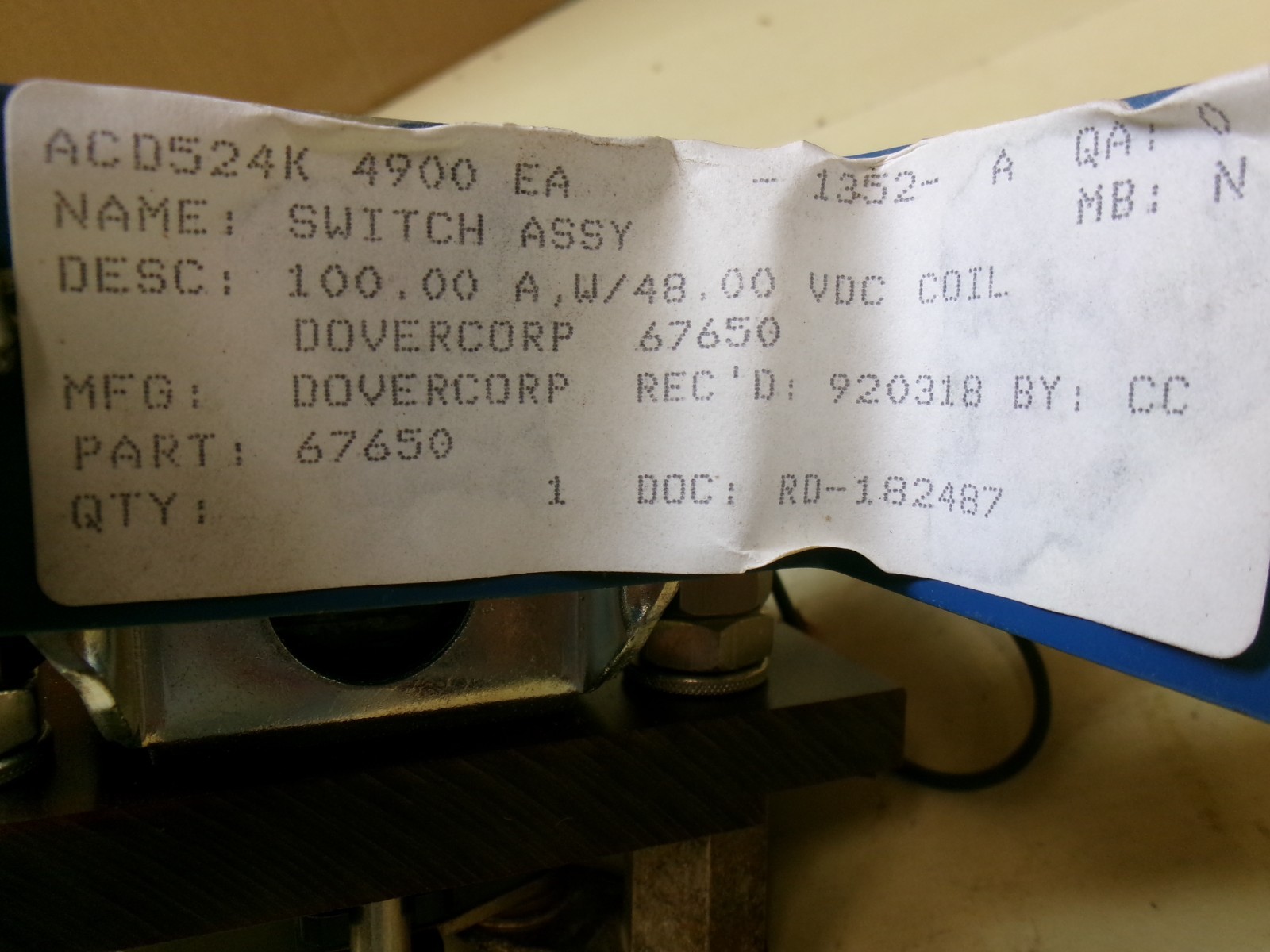 Dovercorp ACD524K-4900 Switch Assembly 67650