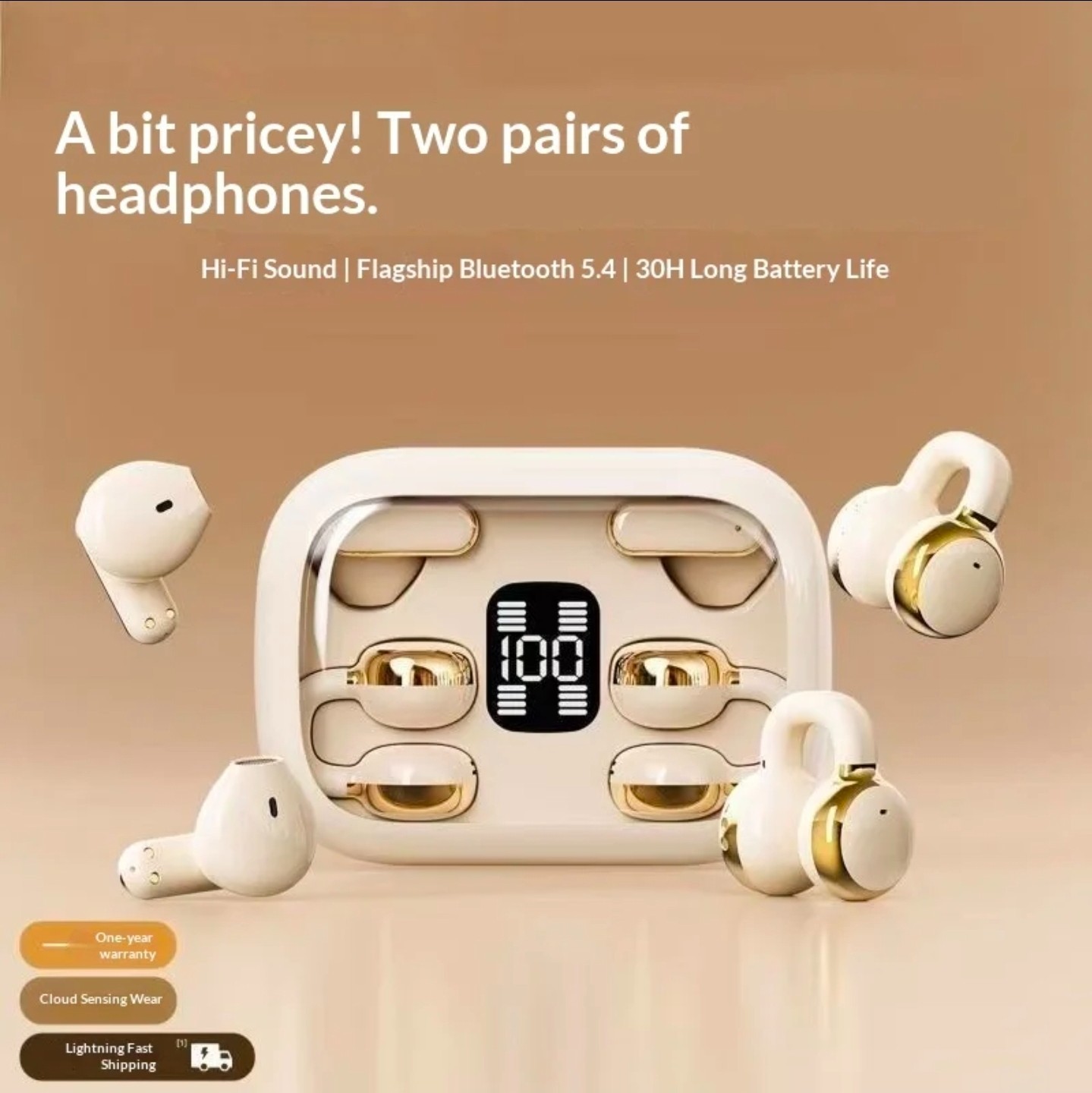 Q10 Wireless Couple Earphones 2 Pairs Ear Clip & In-Ear Headset Sports Earbuds W