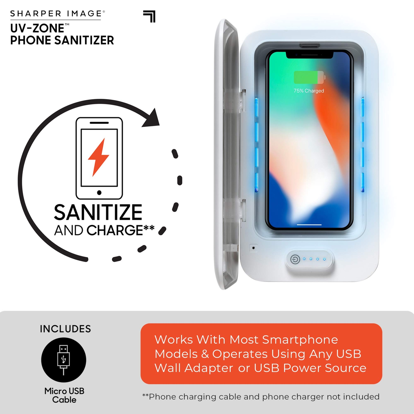 UV Zone Phone Sanitizer by Sharper Image - Sanitize & Kill Bacteria on