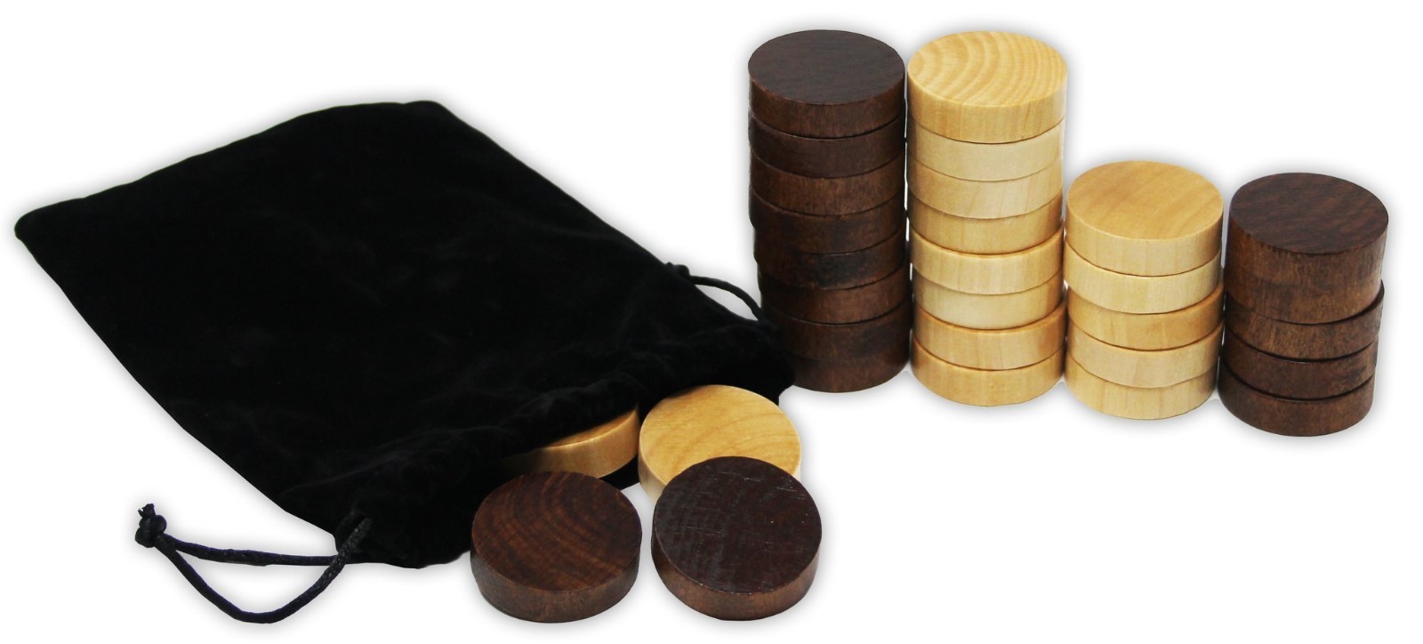 DA VINCI 1.0 inch Wood Backgammon or Checkers pieces - 30 pieces with Bag