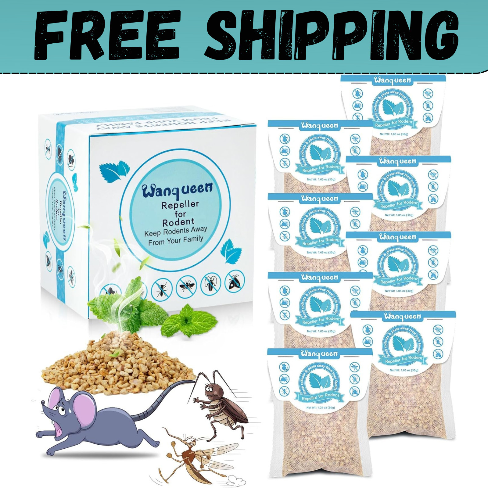 Vamoose Natural Rodent Repellent - 8 Pack Peppermint Oil - Mice & Rat Deterrent