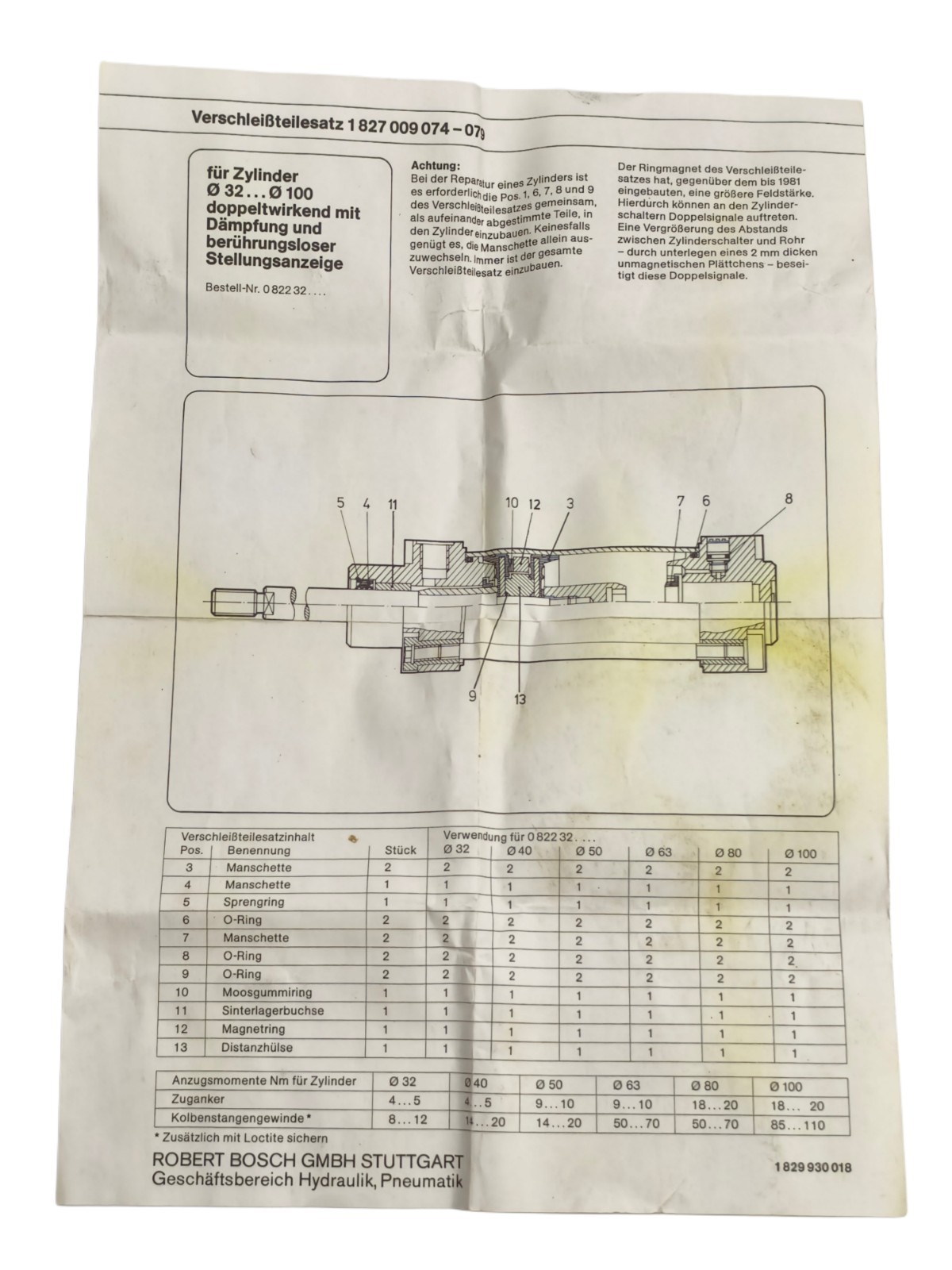 Bosch 1827009077 Seal Kit ISO-050