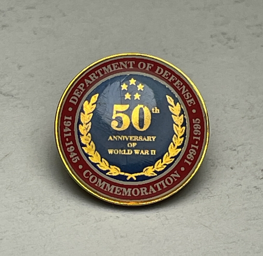50th Anniversary of World War II Pin Back Department Of Defense Commemoration
