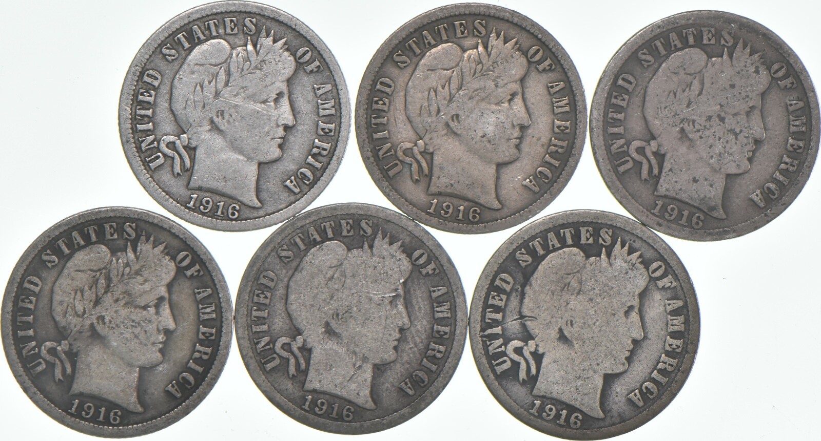 1916-P Barber Dime 90% Silver Average Circ