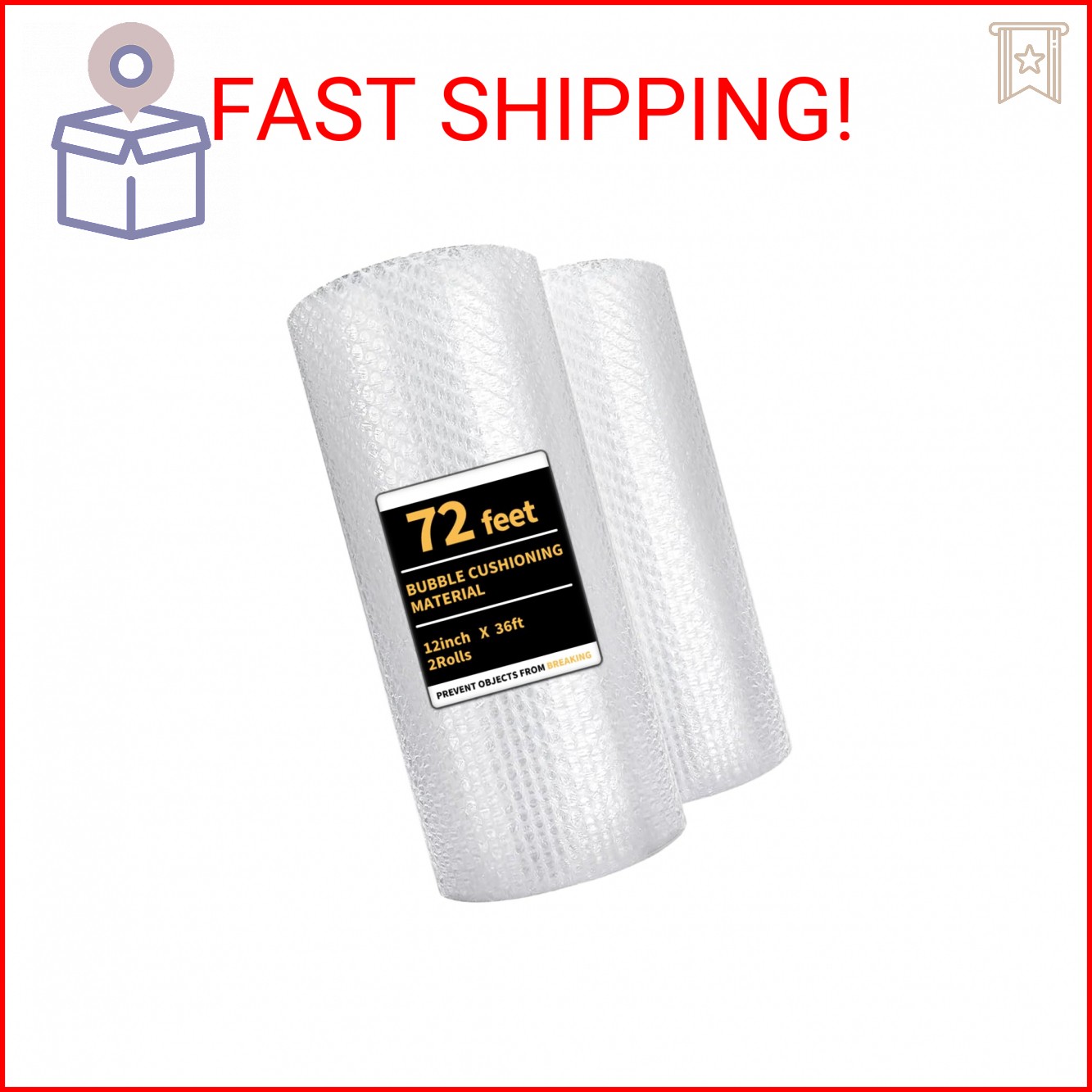 Bubble Cushioning Wrap 2 Pack 12 Inch x 72 ft Bubble Wrap for Packing，Moving Box