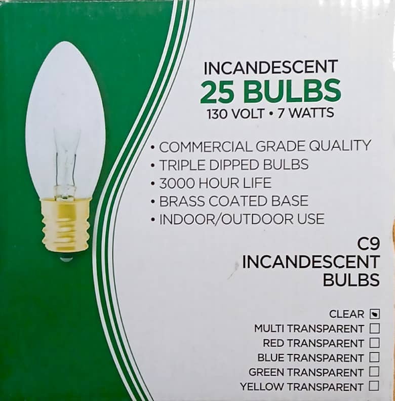 2 Bright Light C9 Red Christmas Light Bulbs 7W 130V -  2 X 25 Bulbs