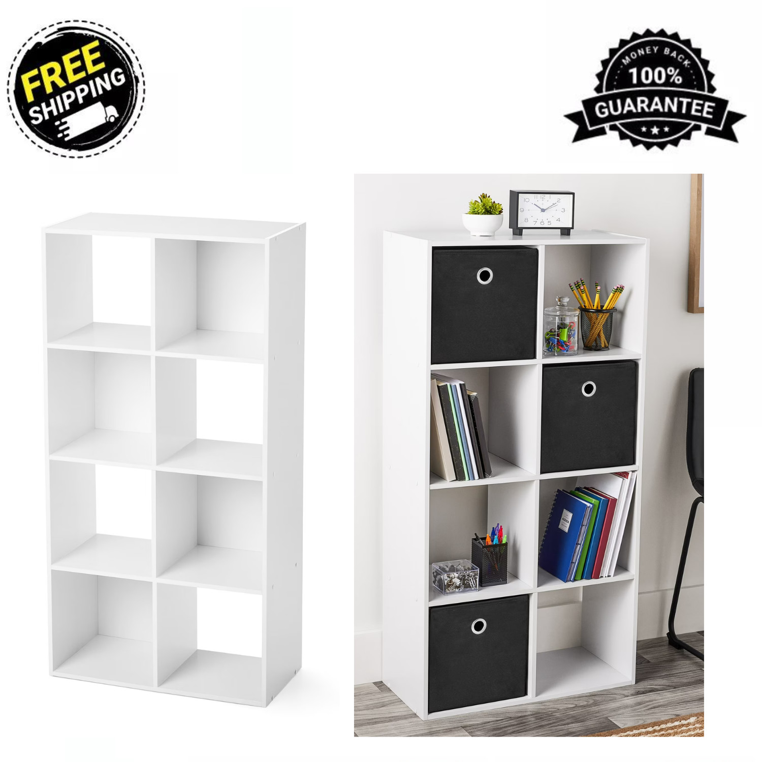Mainstays 8-Cube Storage Organizer, 11.8" Shelves, Bookcase, Wood Display