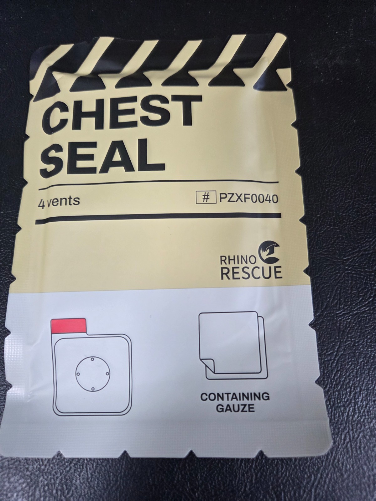 (4) RHINO RESCUE Vented Chest Seal, 4 Vents, Sterile Emergency Trauma Dressing