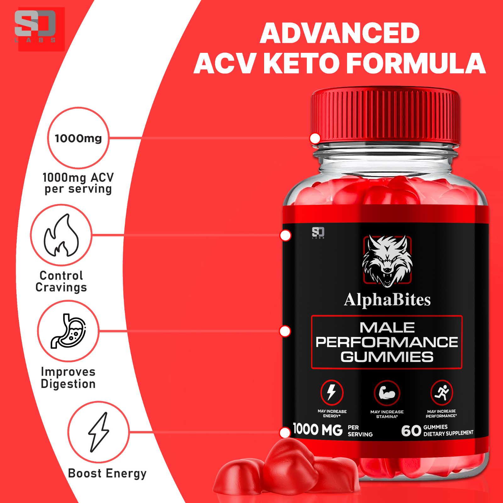 (5 Pack) Alpha Bites Male Gummies Advanced Performance and Stamina (300 Gummies)