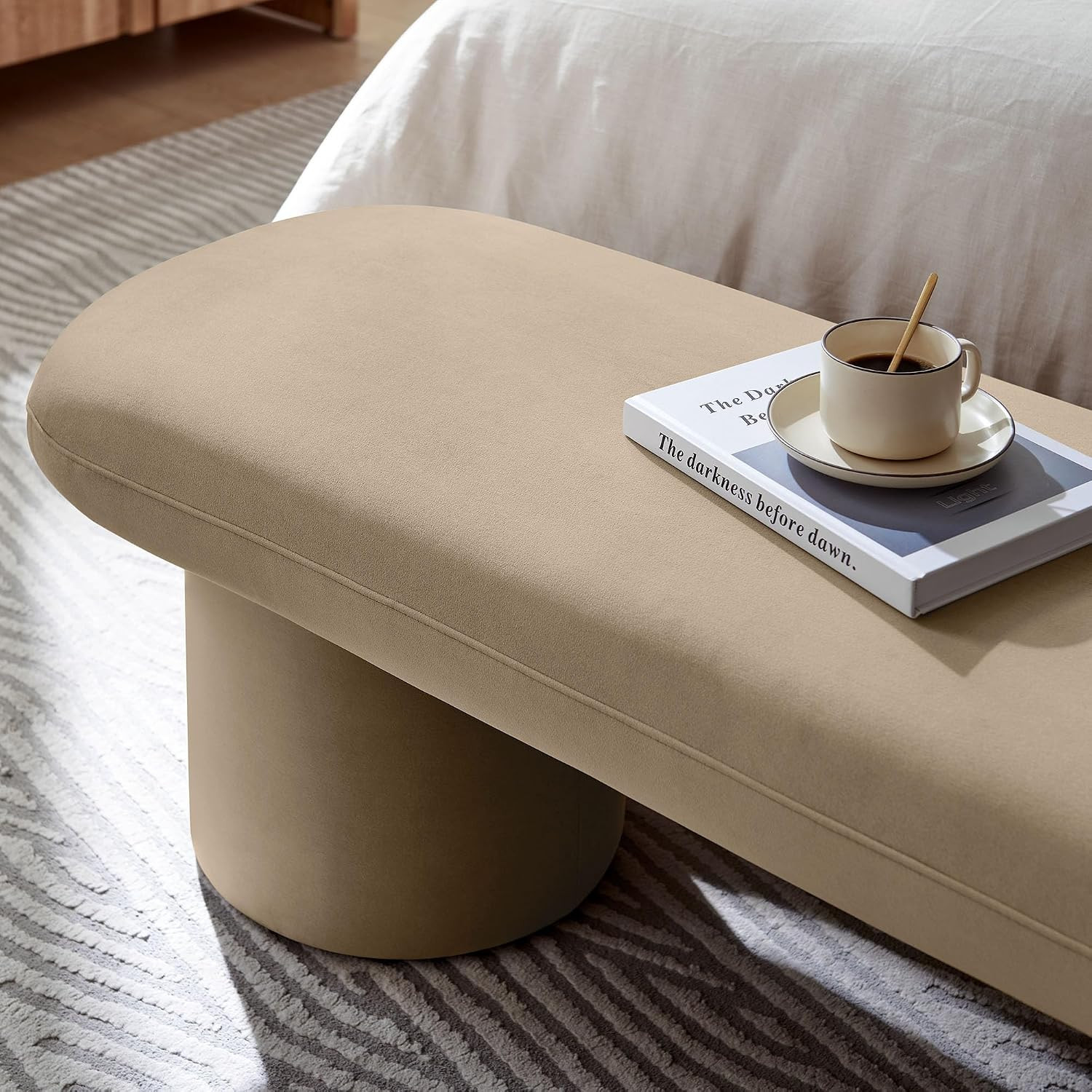 Orla Performance Velvet Upholstered Bench in Taupe