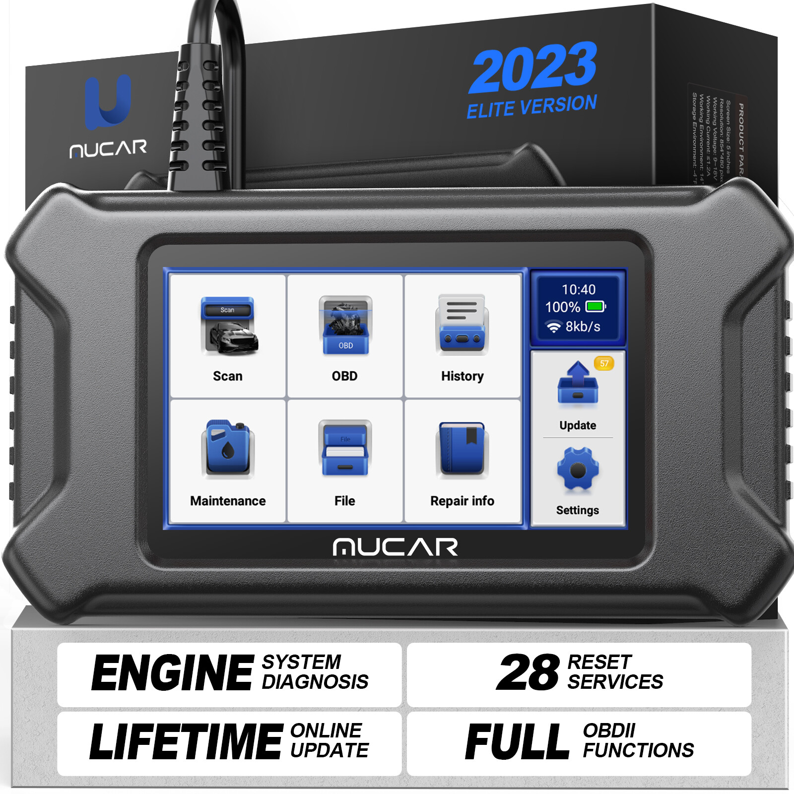 Used MUCAR CS90 OBD2 Scanner Check Enigine 28 Resets Car Diagnostic Tool