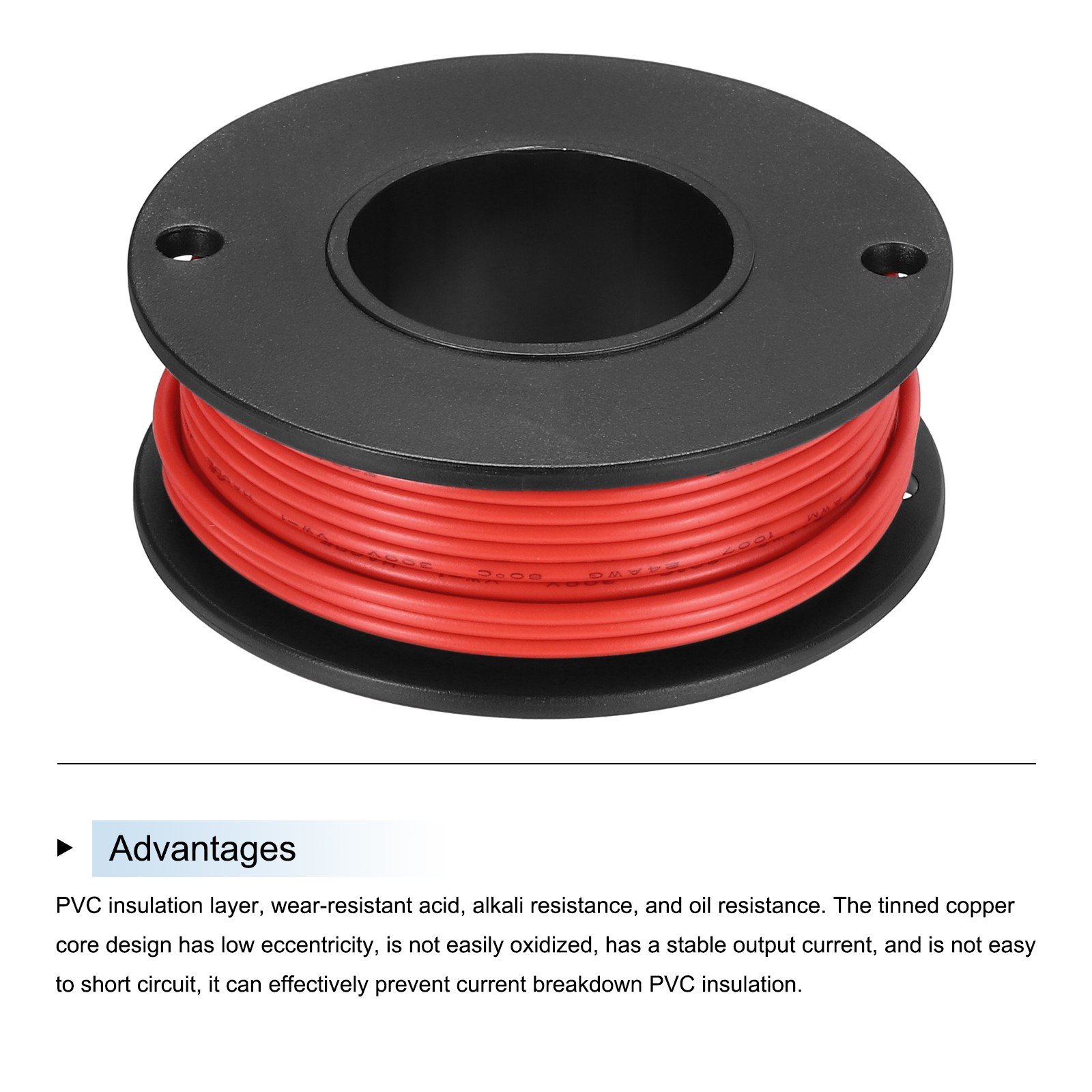 24AWG Stranded Wire PVC Hookup 10M/33ft Red, Electrical Wire UL1007 Spool