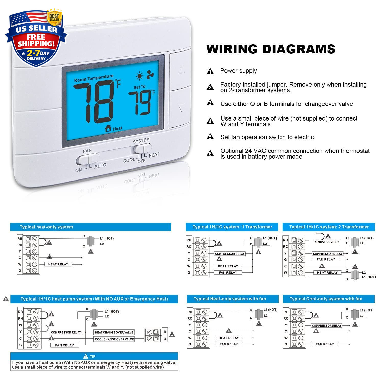 Non Programmable Thermostat for Home 1 Heat/ 1 Cool Single-Stage System, Tempera