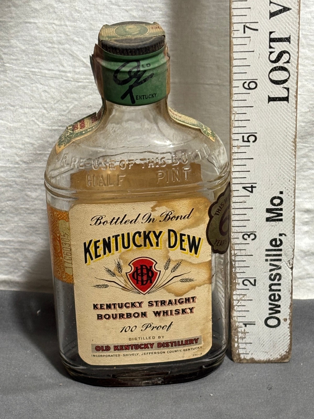 VERY RARE 1936 1942 Kentucky Dew 100 Proof Whisky Bottle 1/2 Pint UNBROKEN SEAL