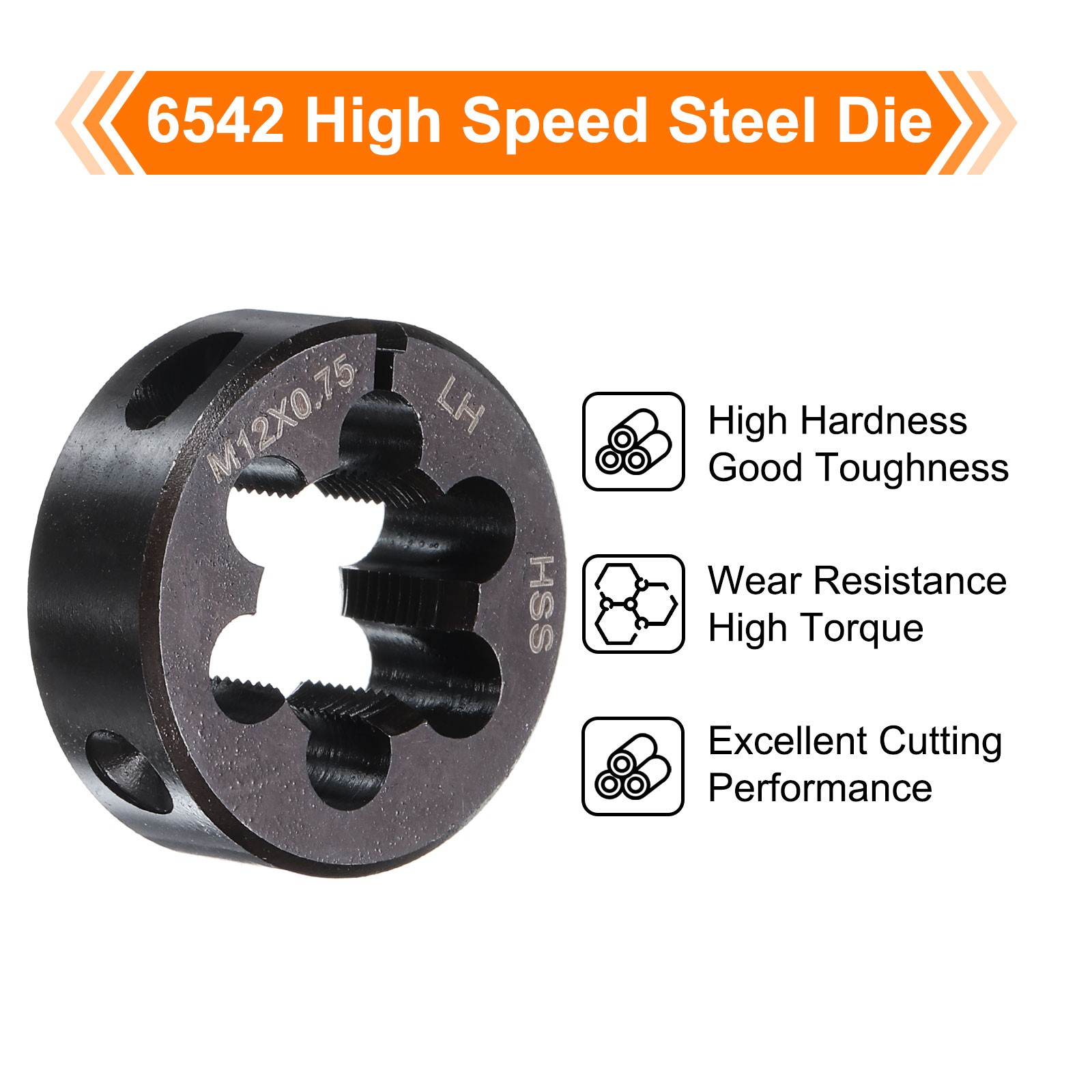 Round Threading Die M12 x 0.75 Metric Thread Adjustable Left Hand Cutting Die