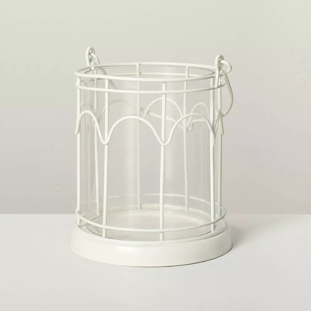 Hearth & Hand 2ct Outdoor Stake Candle Lantern Powder Coated Finish White NIB
