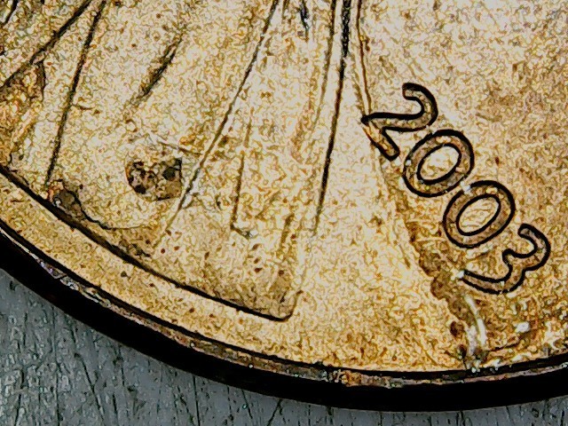 2003 Lincoln Cent , large die breaks.