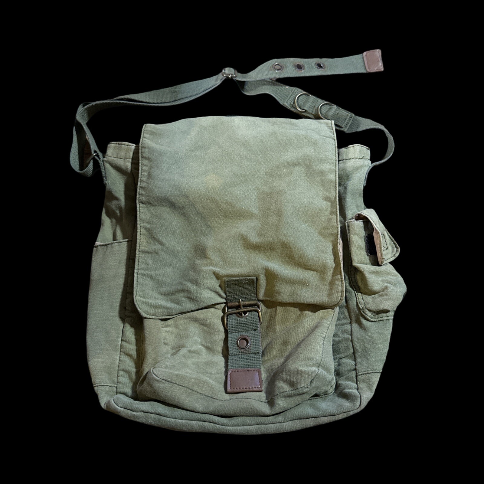 Vtg WWII US Military Small Canvas Bag Brown Fold Over Closure 12”X15” 📦
