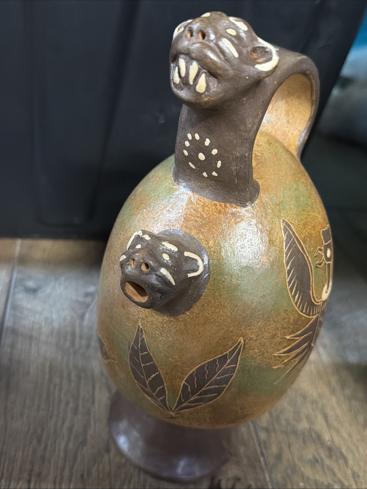 Vintage Peruvian Artisan Handcrafted Figural Vessel Jug