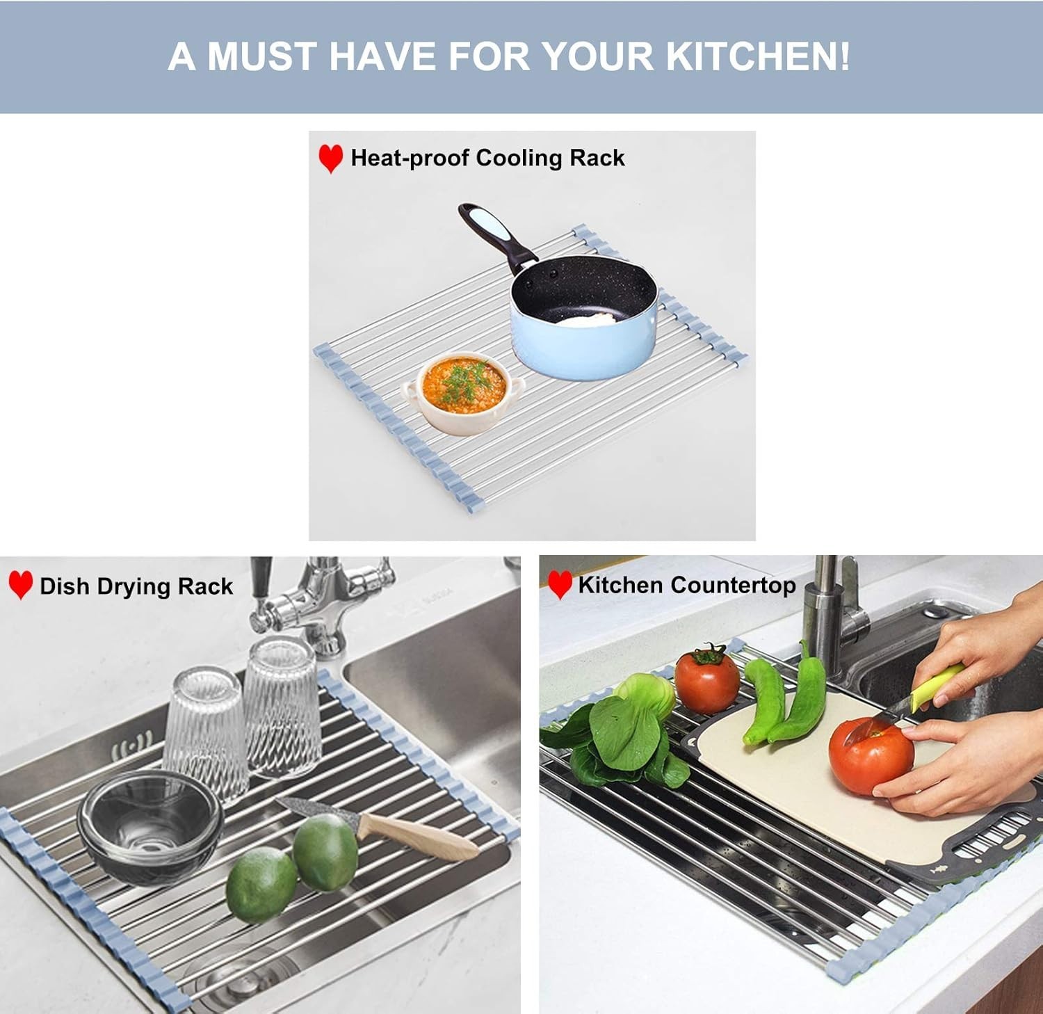 Over The Sink Dish Drying Rack, Roll Up Dish Drying Rack Kitchen Dish Rack Stain