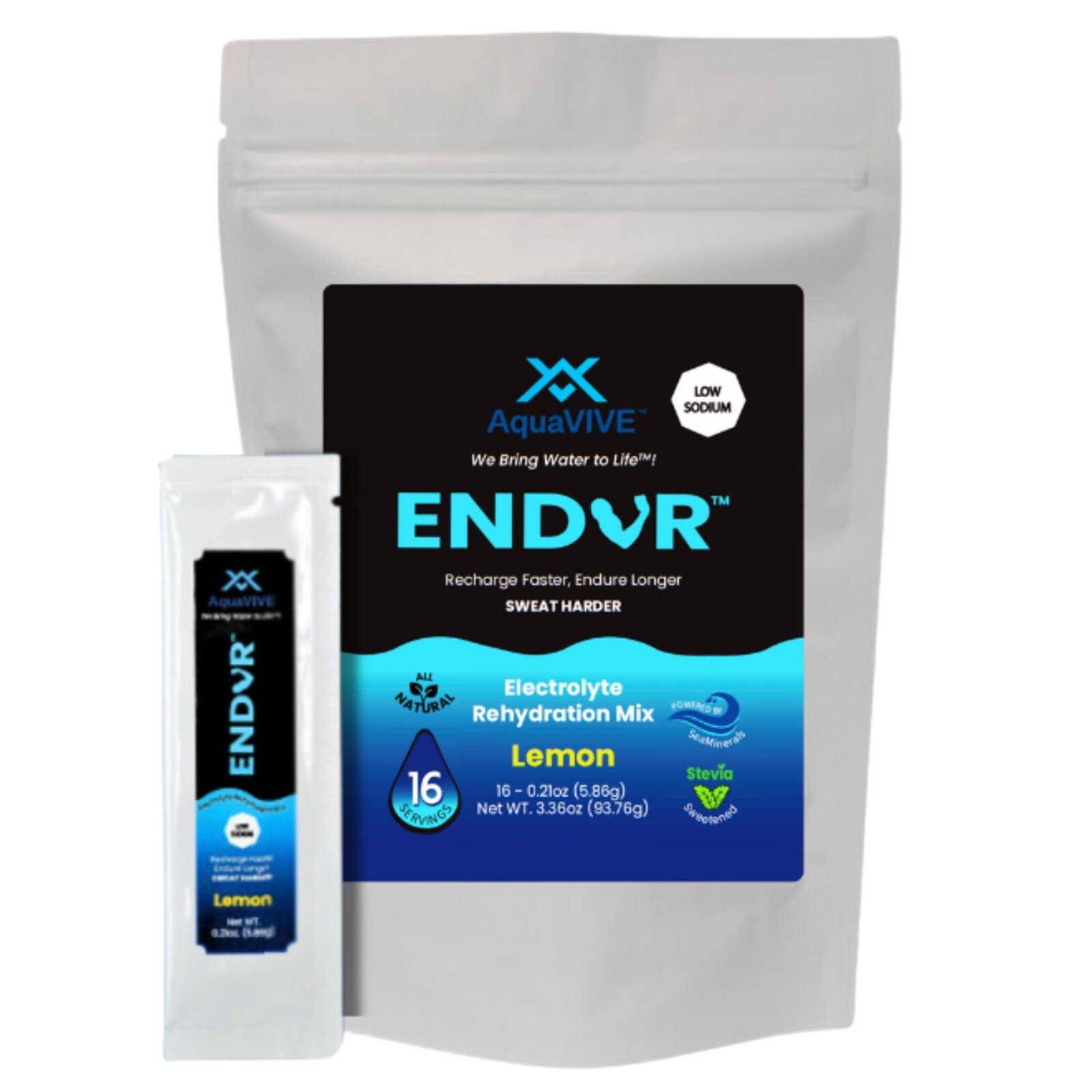 AquaVIVE™ ENDUR™ Lemon Electrolyte Powder Drink Mix Magnesium Glycinate 16 Packs