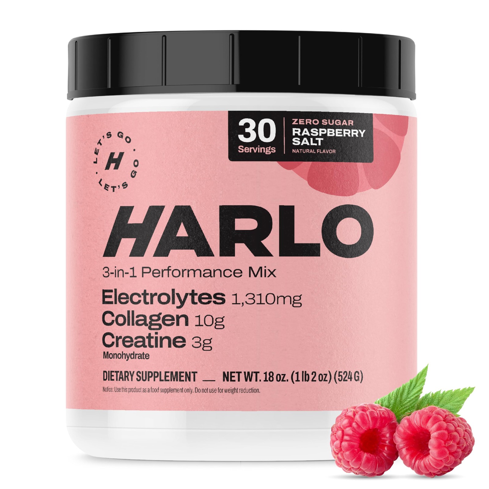 Harlo 3-in-1 Electrolytes Powder Collagen Creatine Raspberry 30 Serv BB 7/26