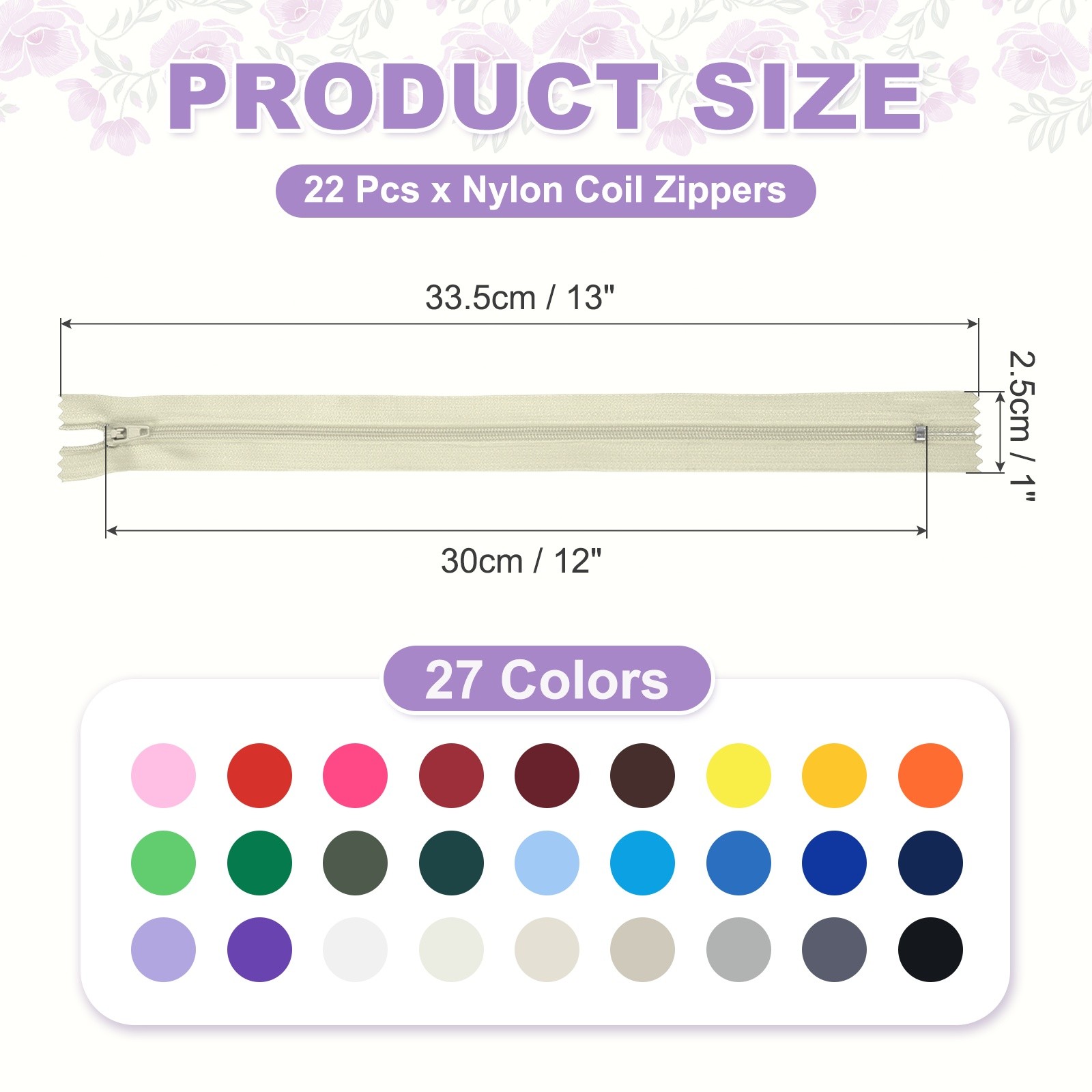 13 Inch Nylon Coil Zippers, #3 Beige Sewing Zippers,Pack of 22