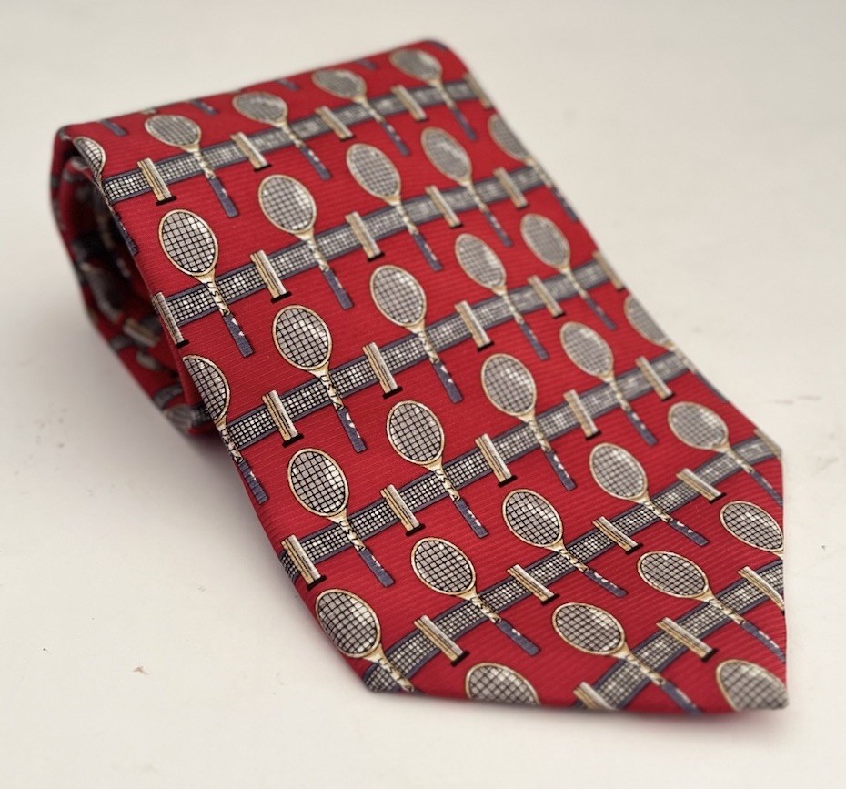 US Open Red Silk Tie w/Tennis Rackets EUC SALE!