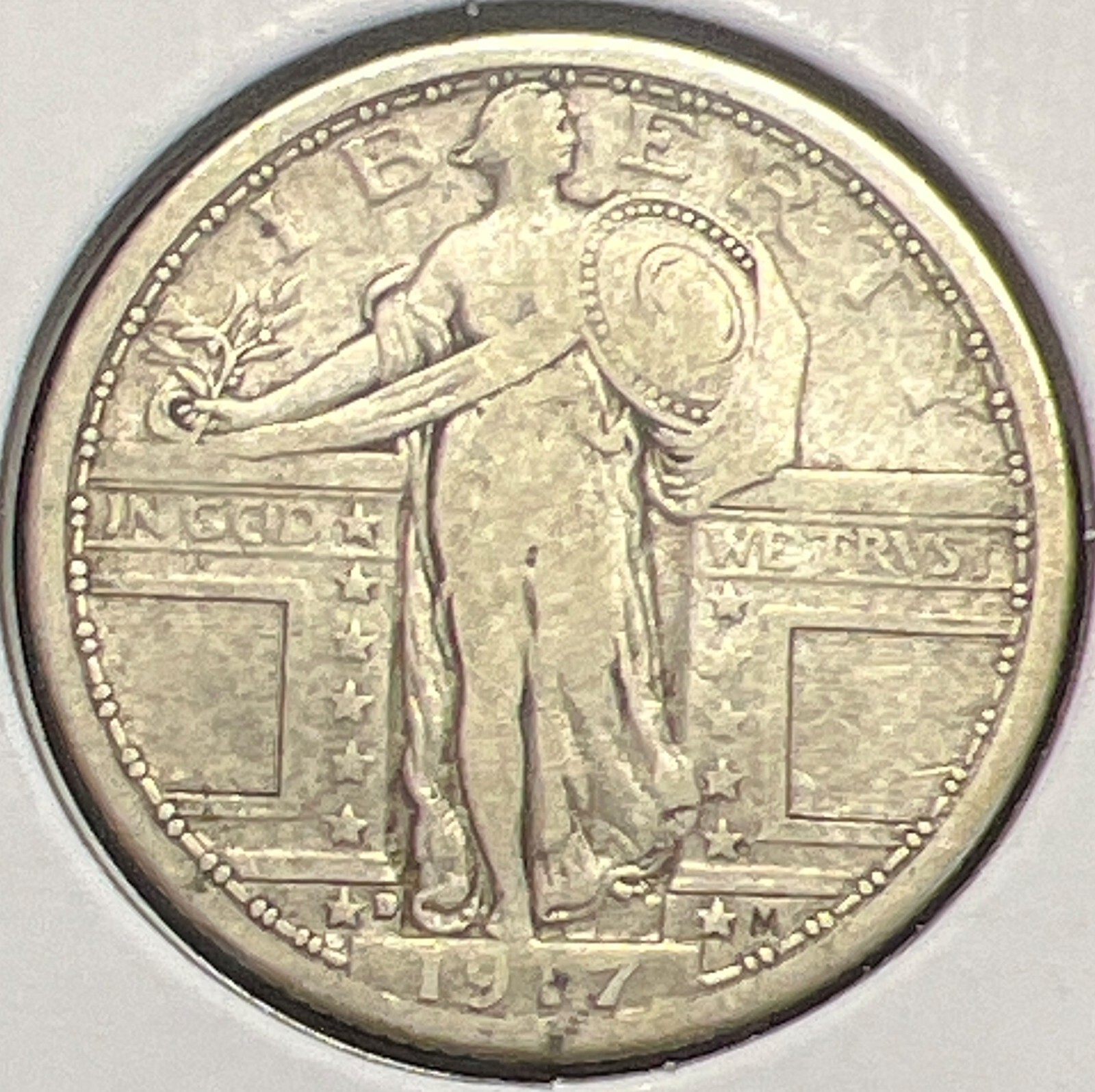 1917-D T1 STANDING LIBERTY SILVER QUARTER GRADES FINE+  ACTUAL COIN #C13619
