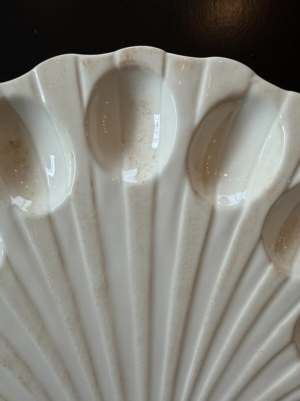 Seashell Deviled Egg Plate- Coastal Speckled Ceramic- 11” Seafare- Summer Decor