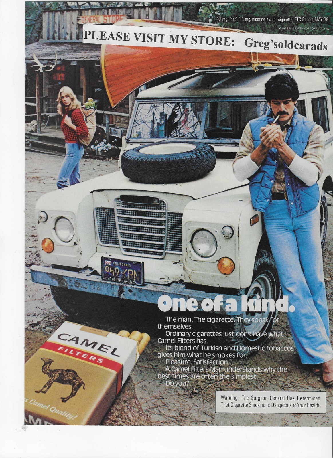 Original 1978 Camel Cigarettes print ad, advertising with Land Rover show