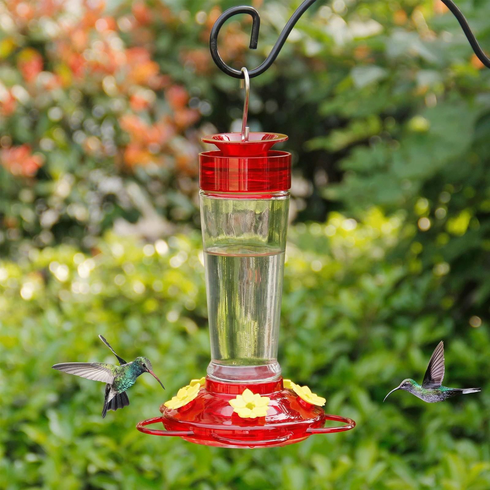 Shrdaepe Hummingbird Feeder, Glass Bottle Bird Feeders, 5 Feeding Ports, Red