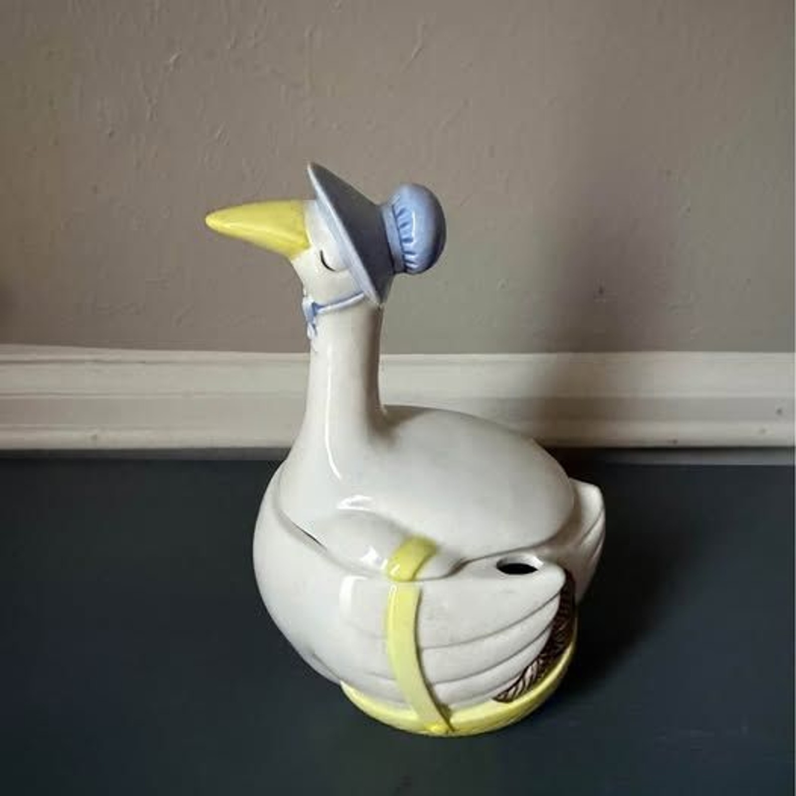 Vintage 8” br FF Mother Goose Ceramic Yarn Bowl with Lid