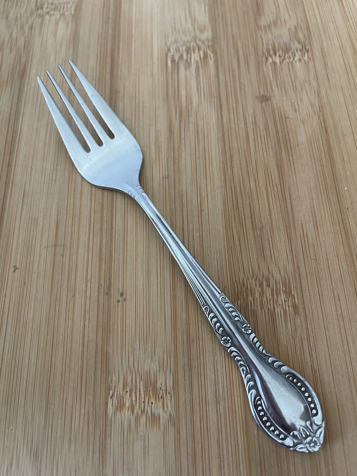 Columbia Stainless Beaded Scroll Floral Black SALAD FORK 6 1/8"