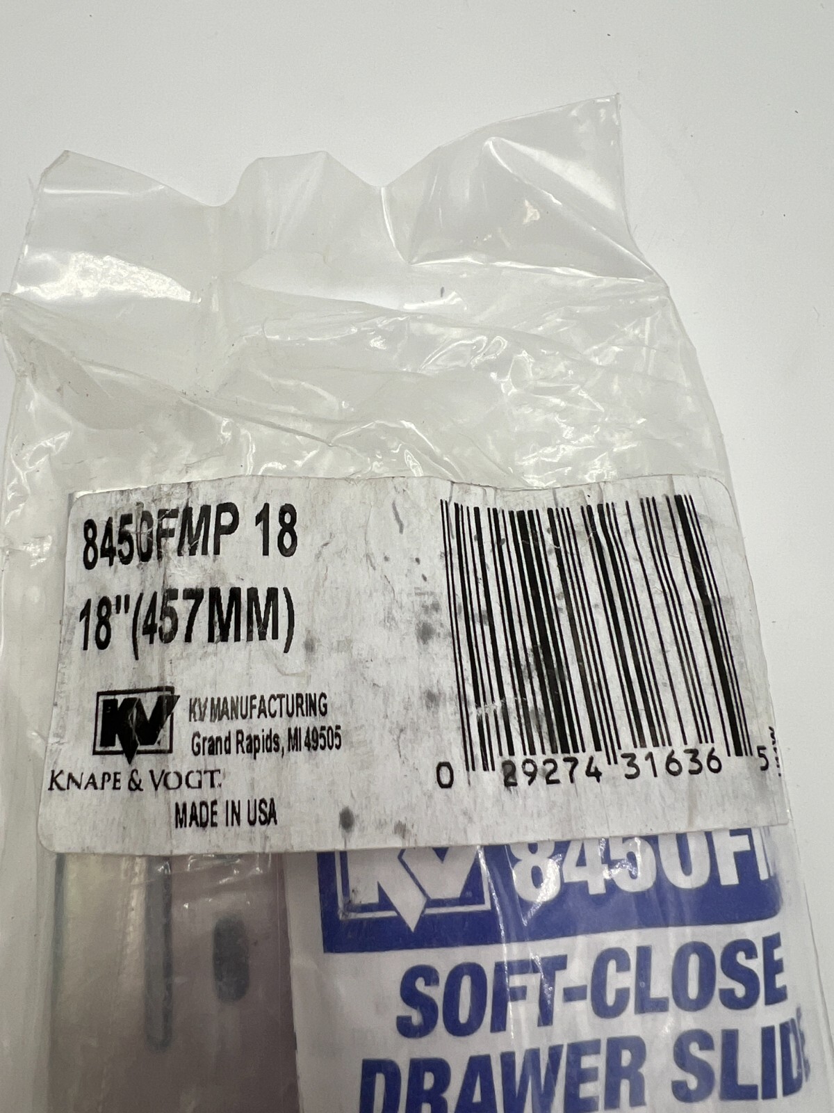PACK OF 2 Knape & Vogt 18 Inch Side Mount Soft Close Drawer Slide 8450FMP 18