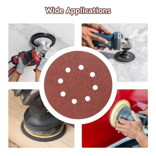 50Pack 5" 8 Hole Sanding Discs Hook and Loop Round Sand Paper for Orbital Sander